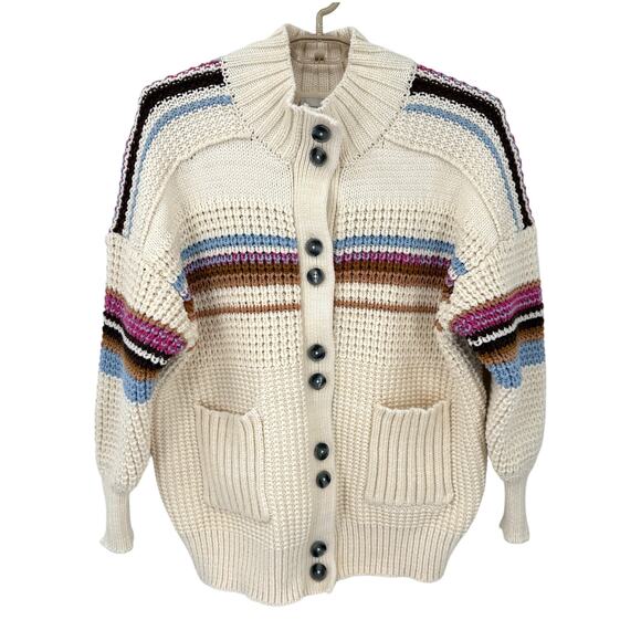 Maeve Anthropologie High-Collar Mixed-Stitch Cardigan Sweater Oversize M NEW - Picture 2 of 7